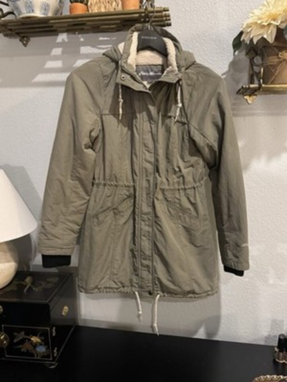 Eddie Bauer Barn Coat Small, Green Fleece Lined Warm Coat